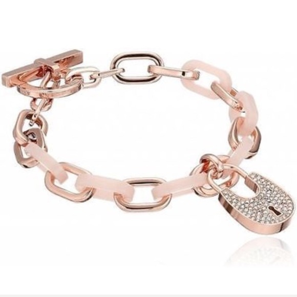 Ships TODAY 💕 24HR DROP ⬇️ 🎁 ⬇️ Michael Kors Rose Gold & Blush Lock Bracelet - Picture 2 of 5
